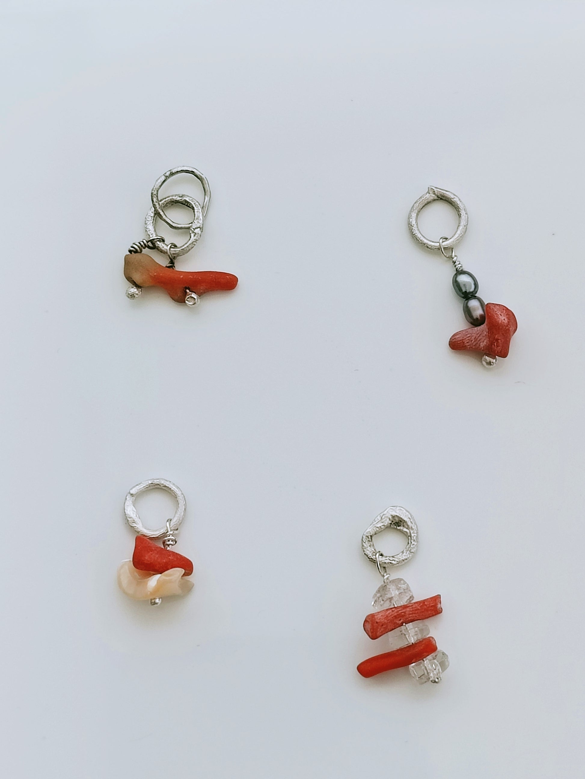 Four small vintage coral sterling silver pendants, handmade OOAK jewelry series