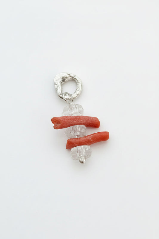Handmade vintage coral charm pendant with silver and glass details