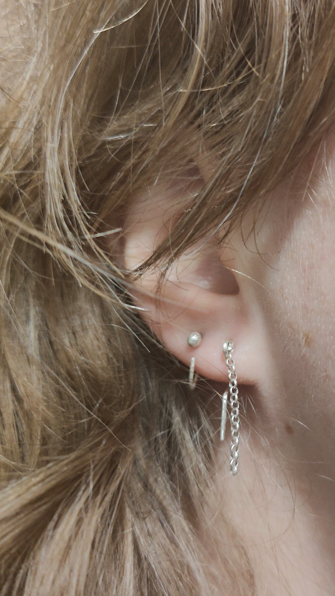 Sterling silver threader earring with chain worn in ear – ultra lightweight sleeper earring
