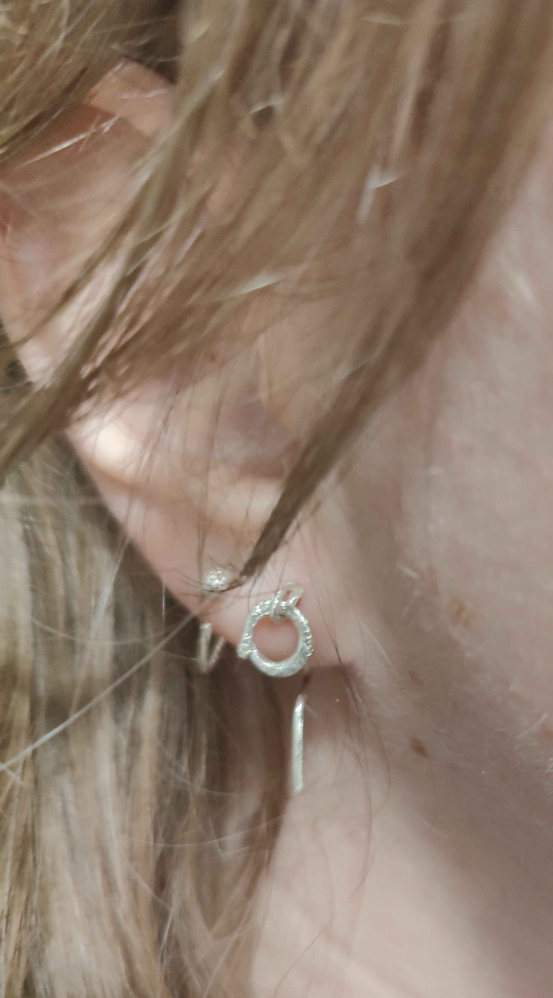 Sterling silver threader earring with ring worn in ear – ultra lightweight sleeper earring