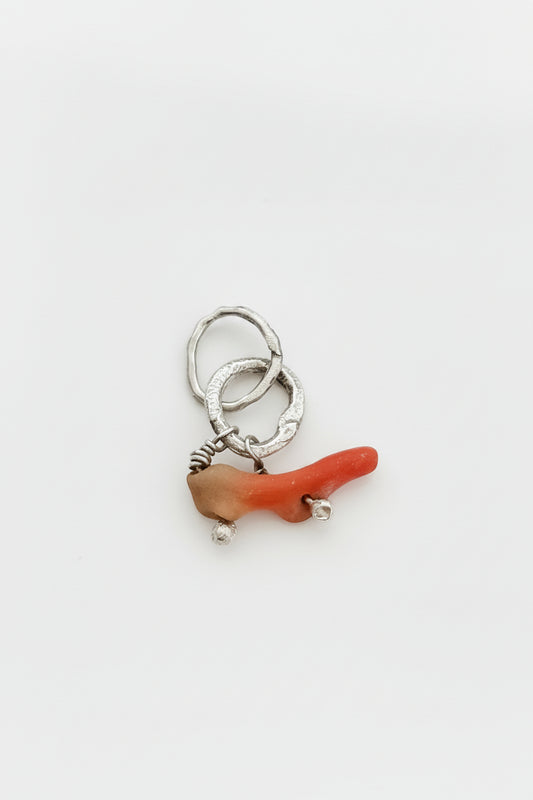 Small vintage red coral sterling silver charm pendant, handmade OOAK jewelry