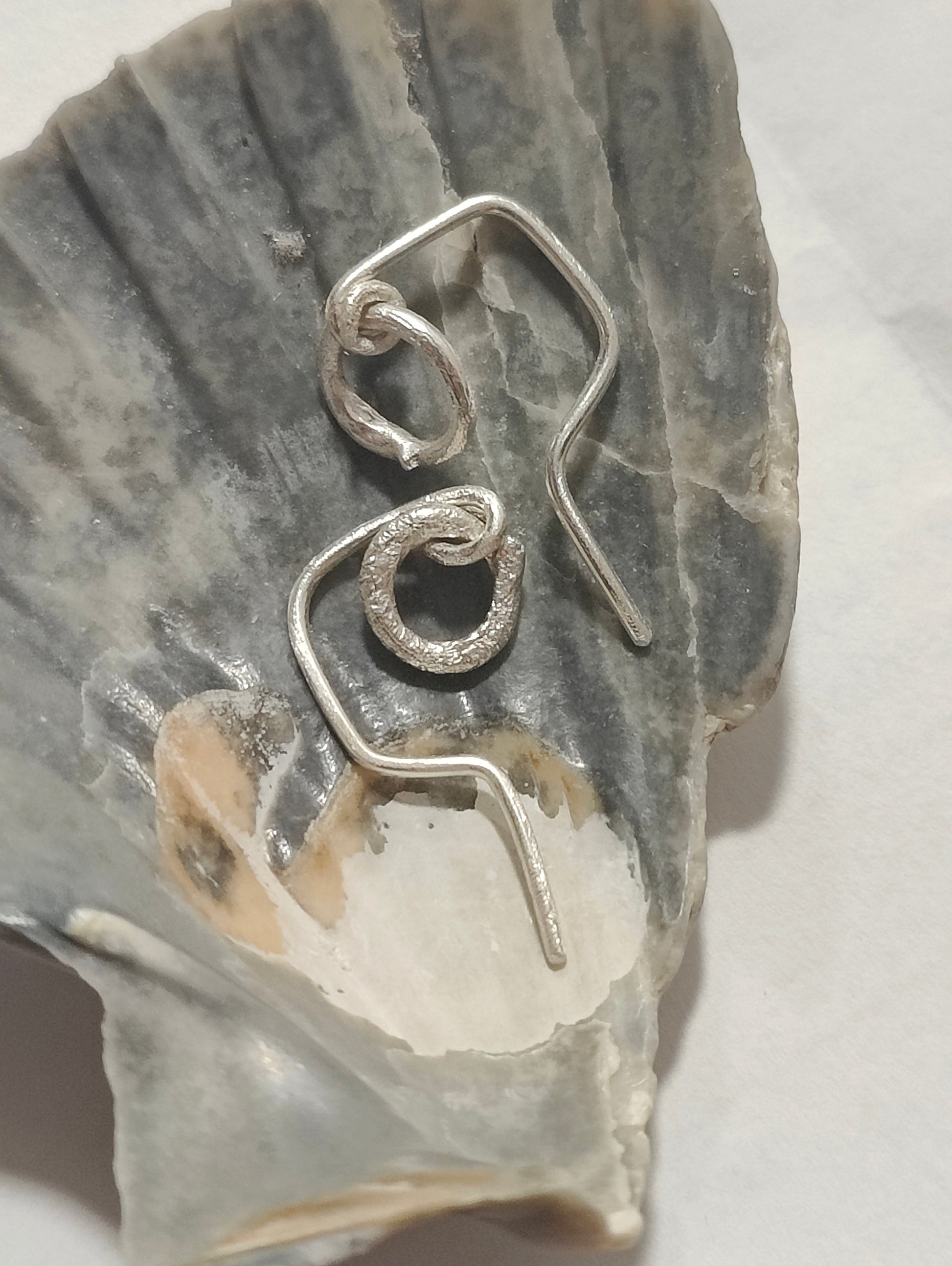 Ultra comfortable lightweight silver threader earrings with rough texture – handmade in Helsinki